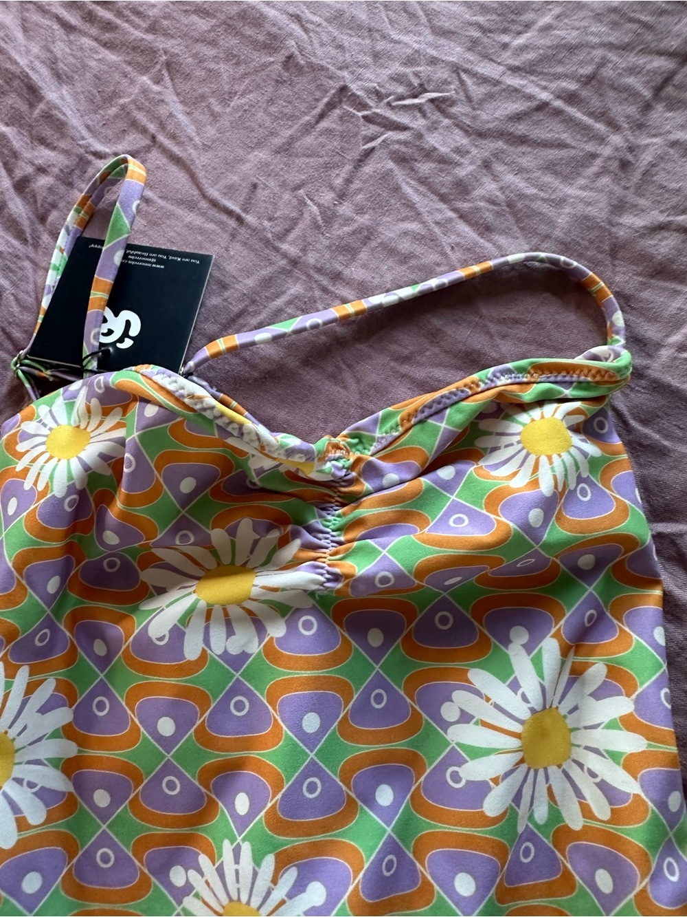 Inner Realm Retro Daisy One-Piece Swimsuit - Yellow, Lavender & Orange - Picture 4 of 6